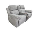 Arden 2-seater recliner sofa in light grey fabric, padded arms and split back cushions