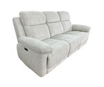 Grey 3-seater recliner sofa side view with recline footrests and headrests