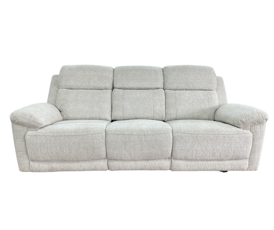 Cream 3-seater recliner sofa with three seat cushions and padded armrests