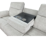 Grey 3-seater recliner sofa with built-in cupholders on the center console