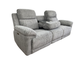 Grey 3-seater recliner sofa with padded headrests, armrests, and recline sections