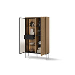 Veya display cabinet with glass doors, light wood and black shelving
