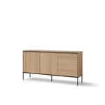 Long wood sideboard cabinet with two doors and one drawer, black metal legs