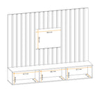Wall unit technical diagram with vertical slat back and base cabinet dimensions