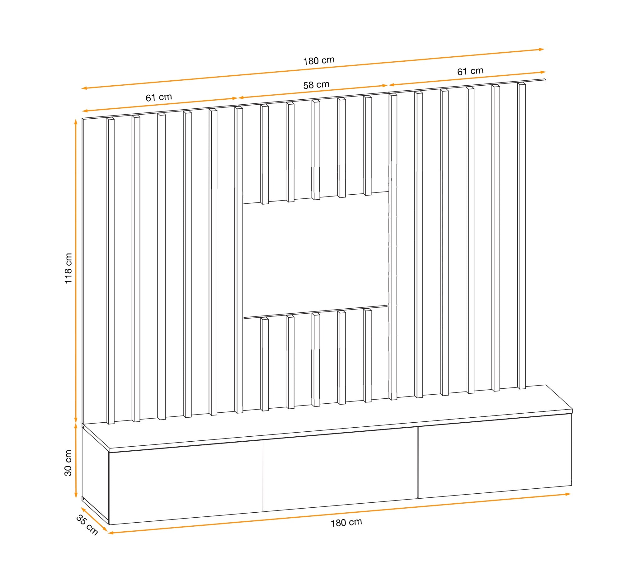 Tarantino Media Wall Unit with Slats W180 cm