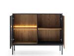 2-door sideboard with both doors open, showing two internal shelves