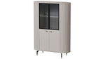 Cashmere display cabinet with two glass doors, ribbed panels, and two lower cabinet doors