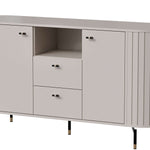 Cashmere sideboard with two doors and two drawers, vertical ribbed doors, gold handles