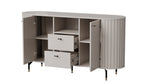 Cashmere sideboard with two doors and two drawers, open shelves, gold pull handles