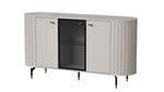 Cashmere sideboard with three doors, central glass panel, ribbed sides, tapered legs.