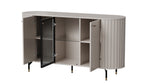 Cashmere sideboard with open cabinets, central glass door, two compartments, ribbed sides.