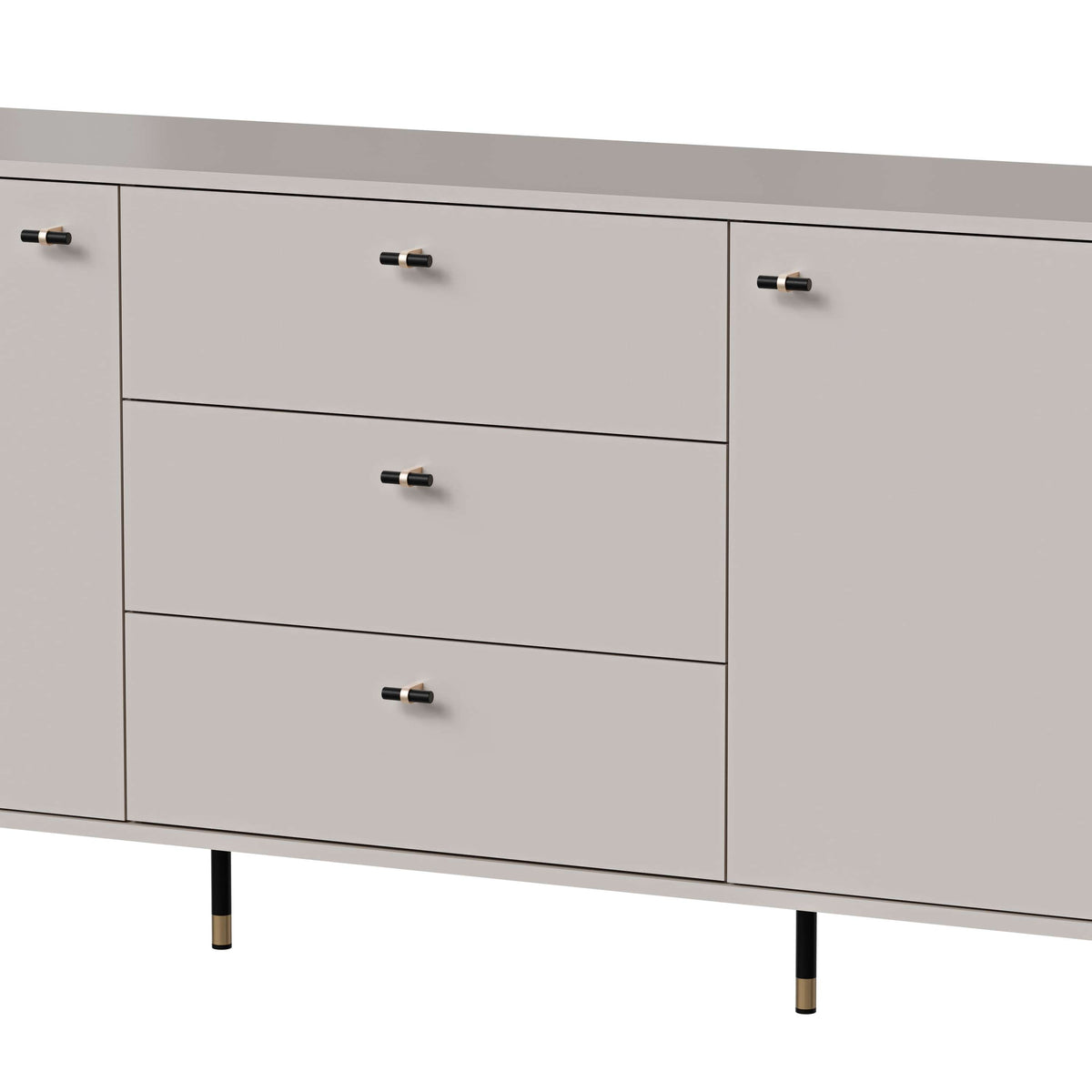 Cashmere sideboard with three drawers and three doors, ribbed side panels