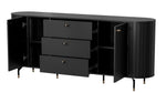 Black sideboard with three drawers and two open compartments