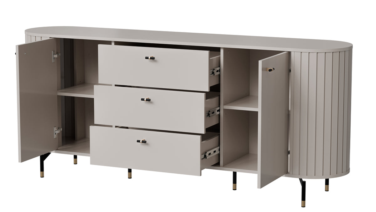 Cashmere sideboard with three drawers and open door cabinets