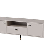 Cashmere TV cabinet with ribbed doors and central drawer, front view