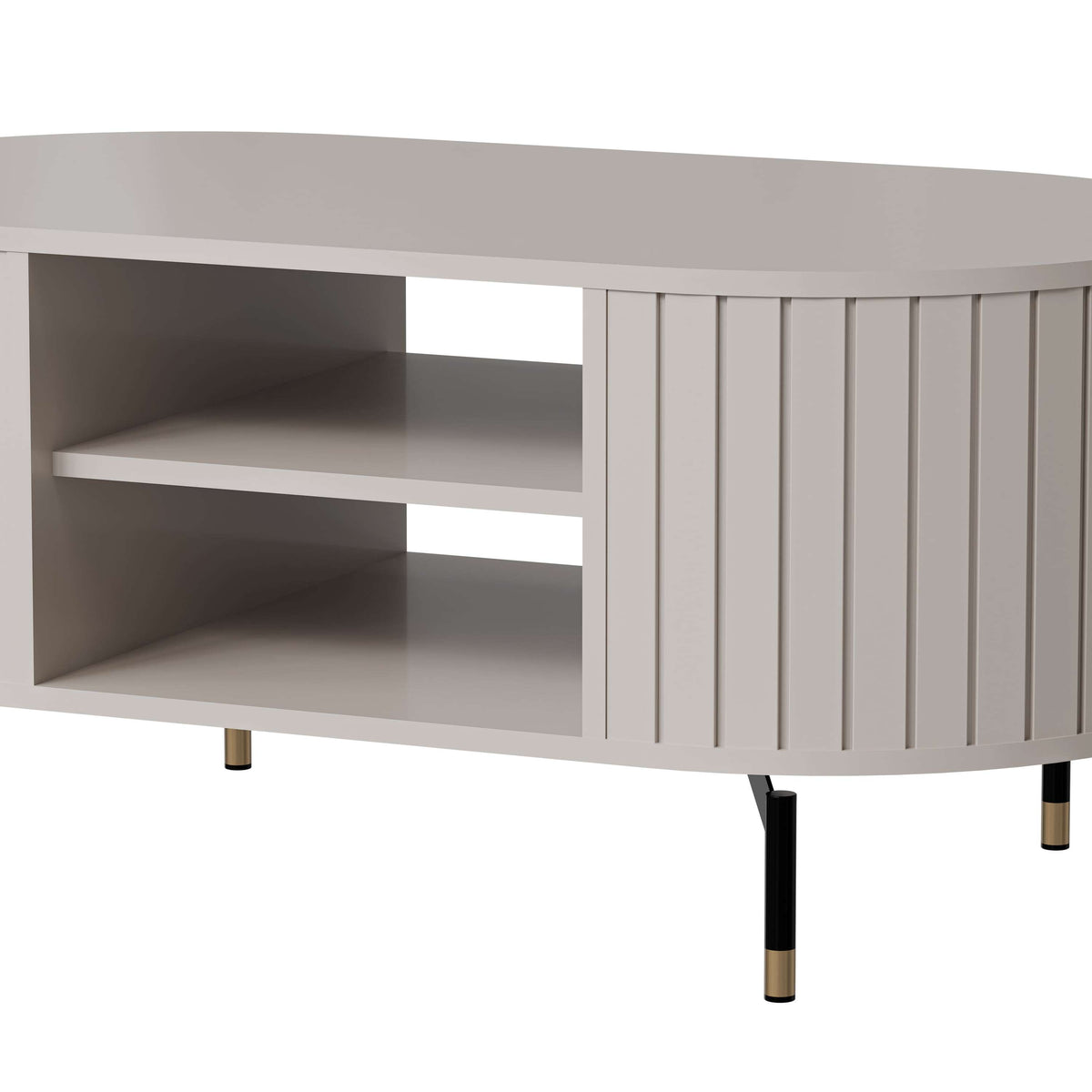 Cashmere ribbed round coffee table with open shelf and gold-tone legs