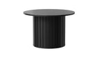 Round coffee table, black ribbed pedestal base with flat round top