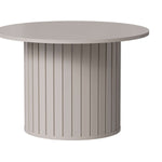 Round coffee table, cashmere ribbed pedestal base with flat round top