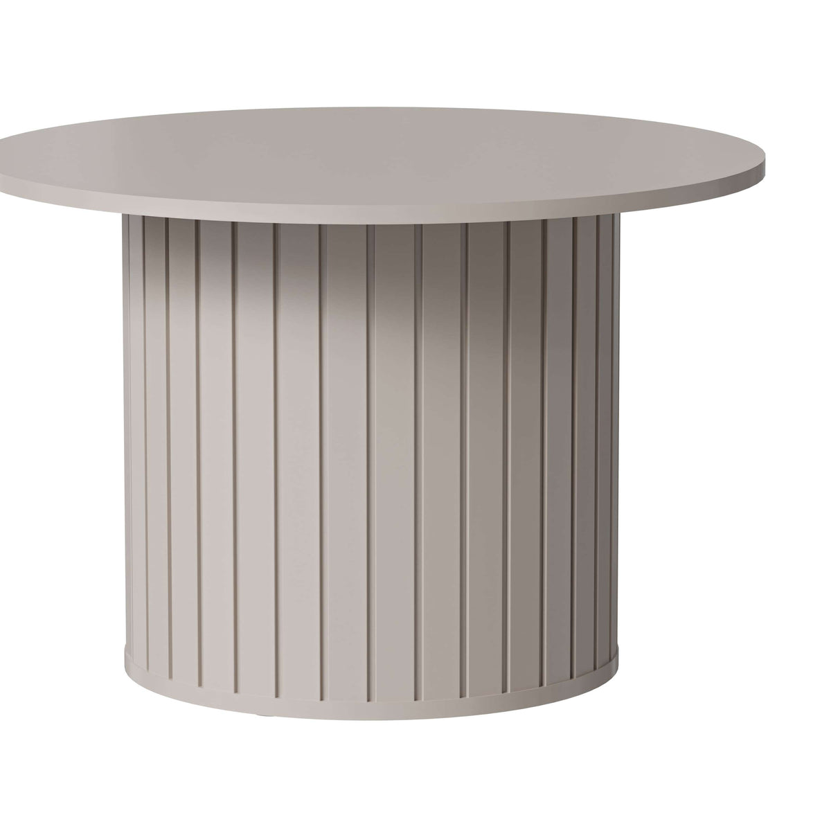 Round coffee table, cashmere ribbed pedestal base with flat round top