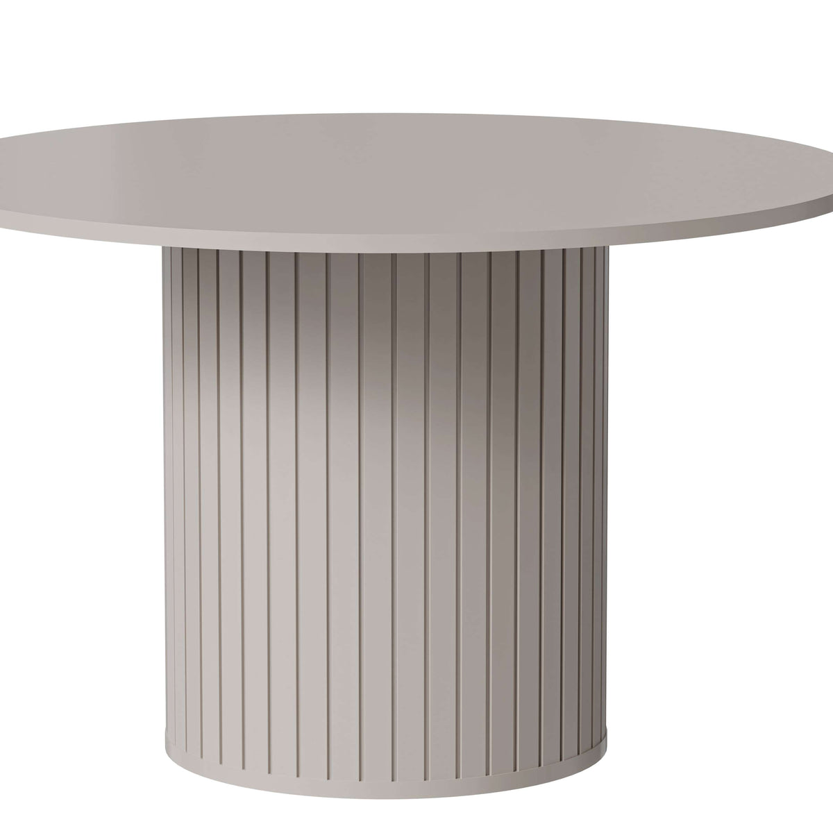 120 cm round dining table with cashmere-gray ribbed cylindrical base