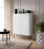Cashmere highboard cabinet with vertical ribbed door fronts and tapered legs