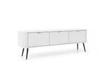 Mila TV cabinet with cream-white fluted front, center drawer, and slender legs.