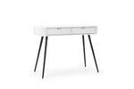 White slatted-top desk with drawer front and tapered black wooden legs