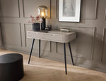 Cashmere dressing table with striped drawer front and black tapered legs