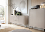 Cashmere ribbed sideboard with two drawers and two cabinet doors on tapered legs