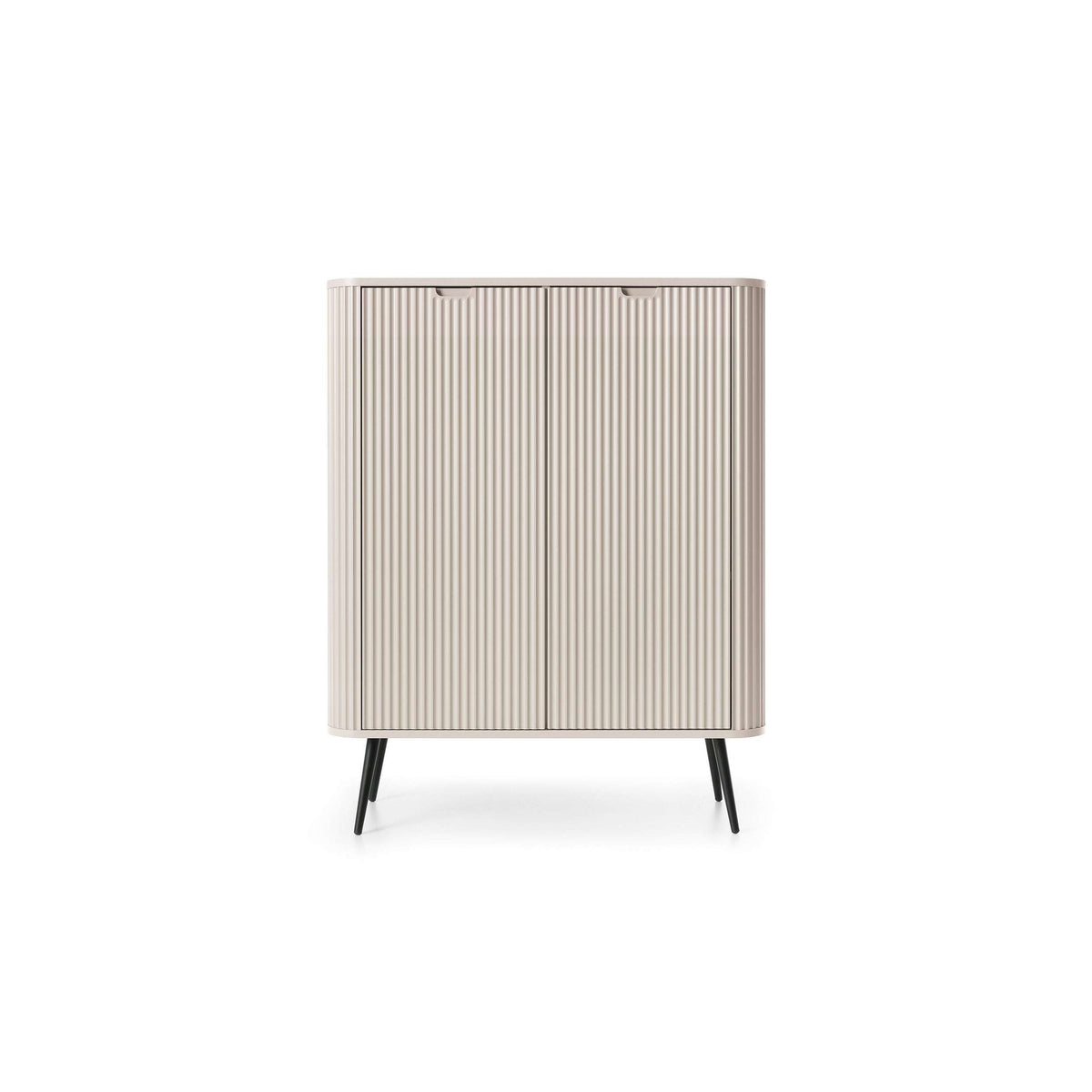 Cashmere highboard cabinet with vertical ribbed door fronts and tapered legs