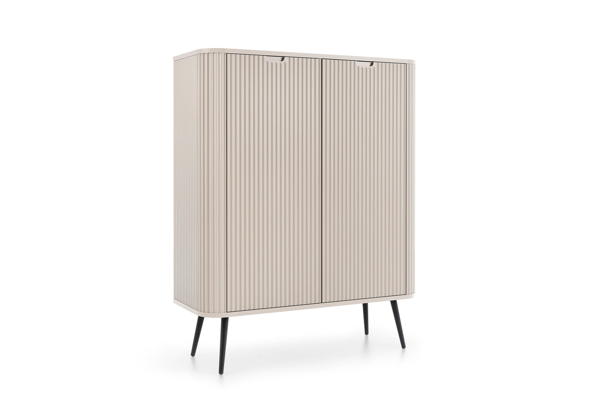 Cashmere highboard cabinet with vertical ribbed doors and tapered legs