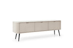 Mila TV cabinet with cream-white fluted front, two drawers, and slim dark legs.