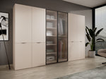Cairo wardrobe cabinet with fluted glass doors and ribbed wood-style lower panels