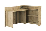 Artisan oak convertible desk with built-in storage shelves and fold-down top