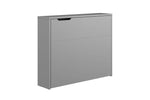 Grey desk cabinet with top opening and two-panel storage design