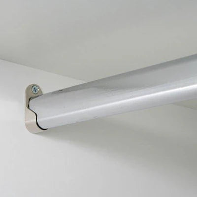Wardrobe hanging rail with white metal bar and wall mounting bracket