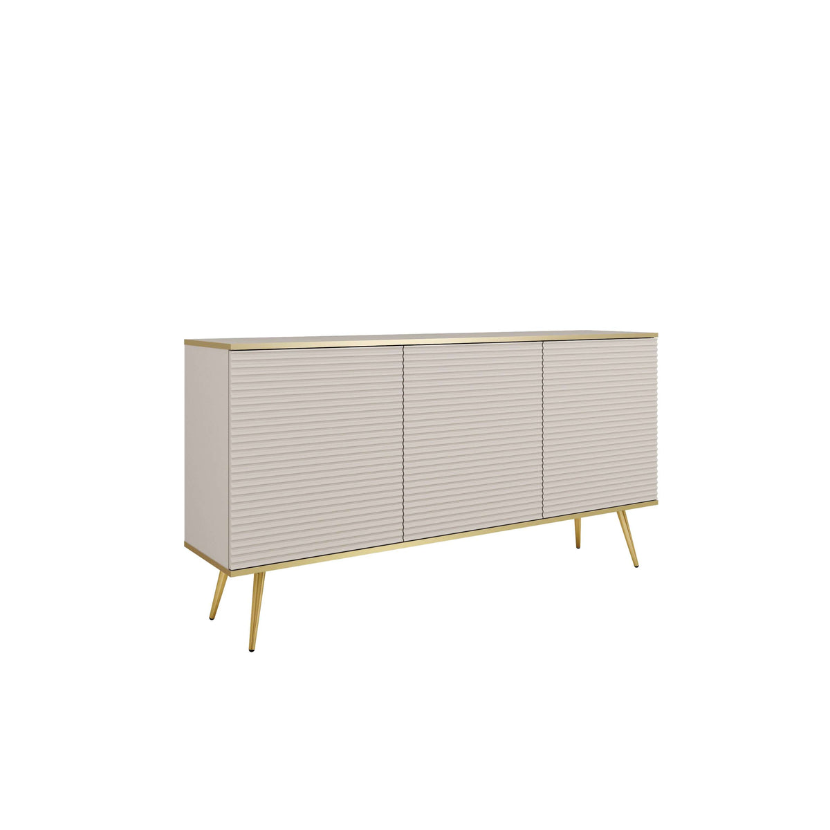 Cashmere wave 3-door sideboard with ribbed doors and tapered wooden legs