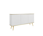 White wave 3-door sideboard with ribbed doors and tapered wooden legs