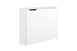 White convertible desk with storage cabinet doors and lift-top center panel
