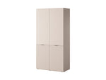 Two-door wardrobe cabinet with light cream top and vertical striped lower doors