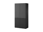 Two-door wardrobe cabinet with dark grey top and charcoal vertical striped lower doors