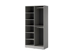 Wardrobe cabinet with open shelving compartments and two light hinged doors