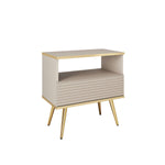 Small bedside cabinet with ribbed drawer and open top shelf, cashmere finish
