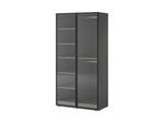 Wardrobe cabinet with open shelving and two smoky glass-paneled doors