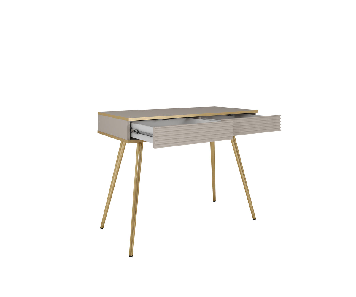 Ola Wave dressing table desk with ribbed drawer, cashmere finish, gold-toned legs