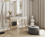 Ola Wave dressing table with striped drawers, light finish, brass-colored tapered legs