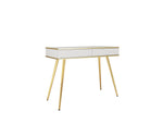 Ola Wave dressing table desk with light top and ribbed drawer front, gold legs