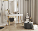 Ola Wave dressing table desk with white striped drawers, gold-toned legs