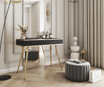 Ola Wave dressing table desk with striped black drawer front and gold-toned legs