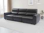 3-seat electric sofa in black with padded arms and extended chaise footrests